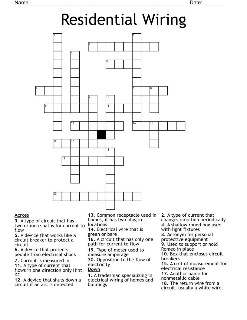 Residential Wiring Crossword WordMint