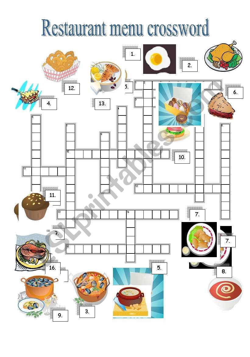 Restaurant Crossword ESL Worksheet By Borna