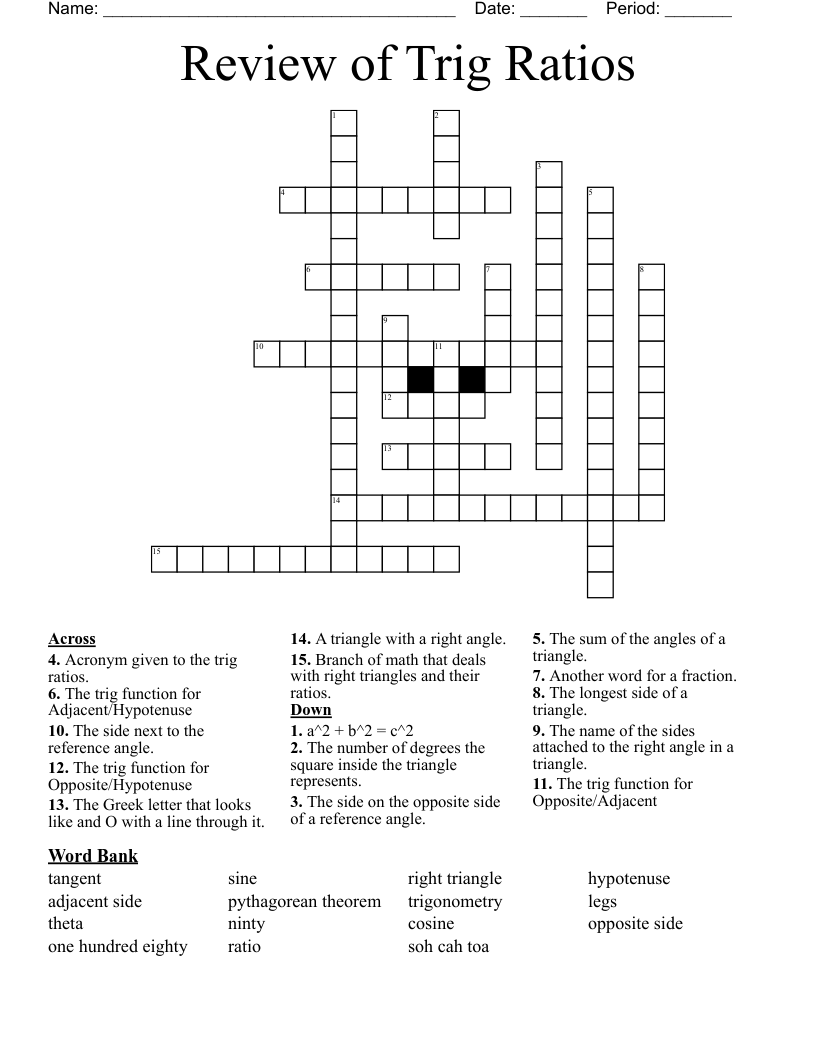 Trig Ratio Crossword Puzzle