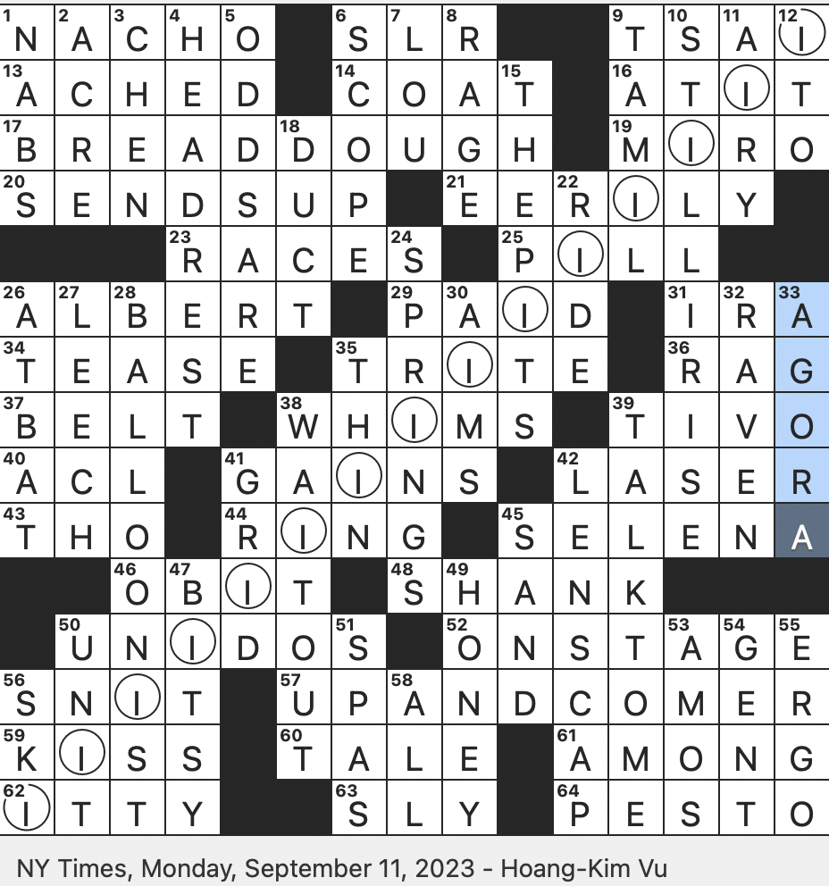 Rex Parker Does The NYT Crossword Puzzle Classic Maya Angelou Poem MON 9 11 23 One Being Propelled By Hot Air Do Nothing During The Course Of As A Storm 