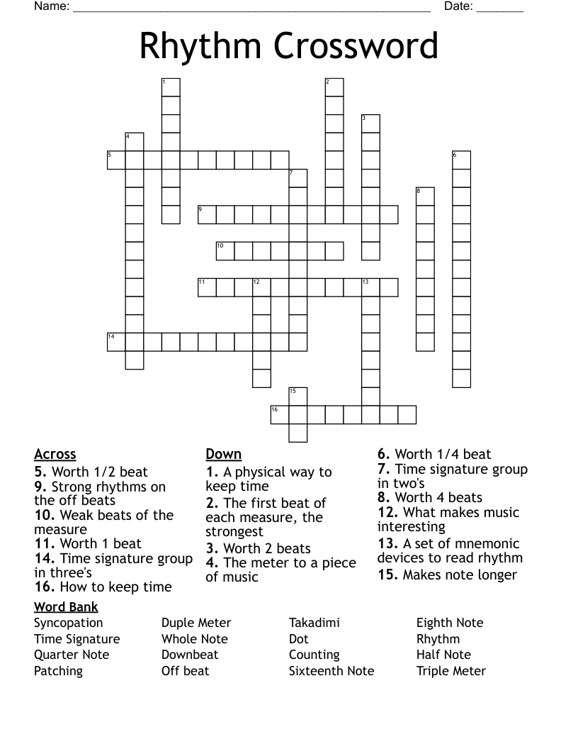 Rhythm Crossword WordMint