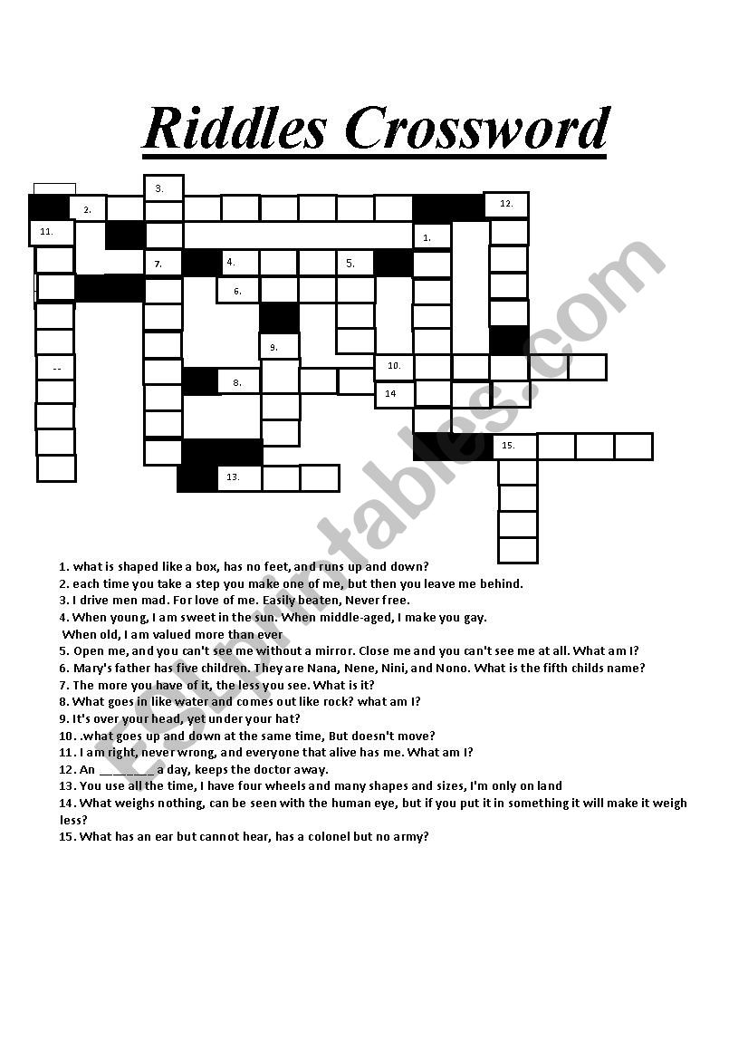 Riddles Crossword ESL Worksheet By Rubag