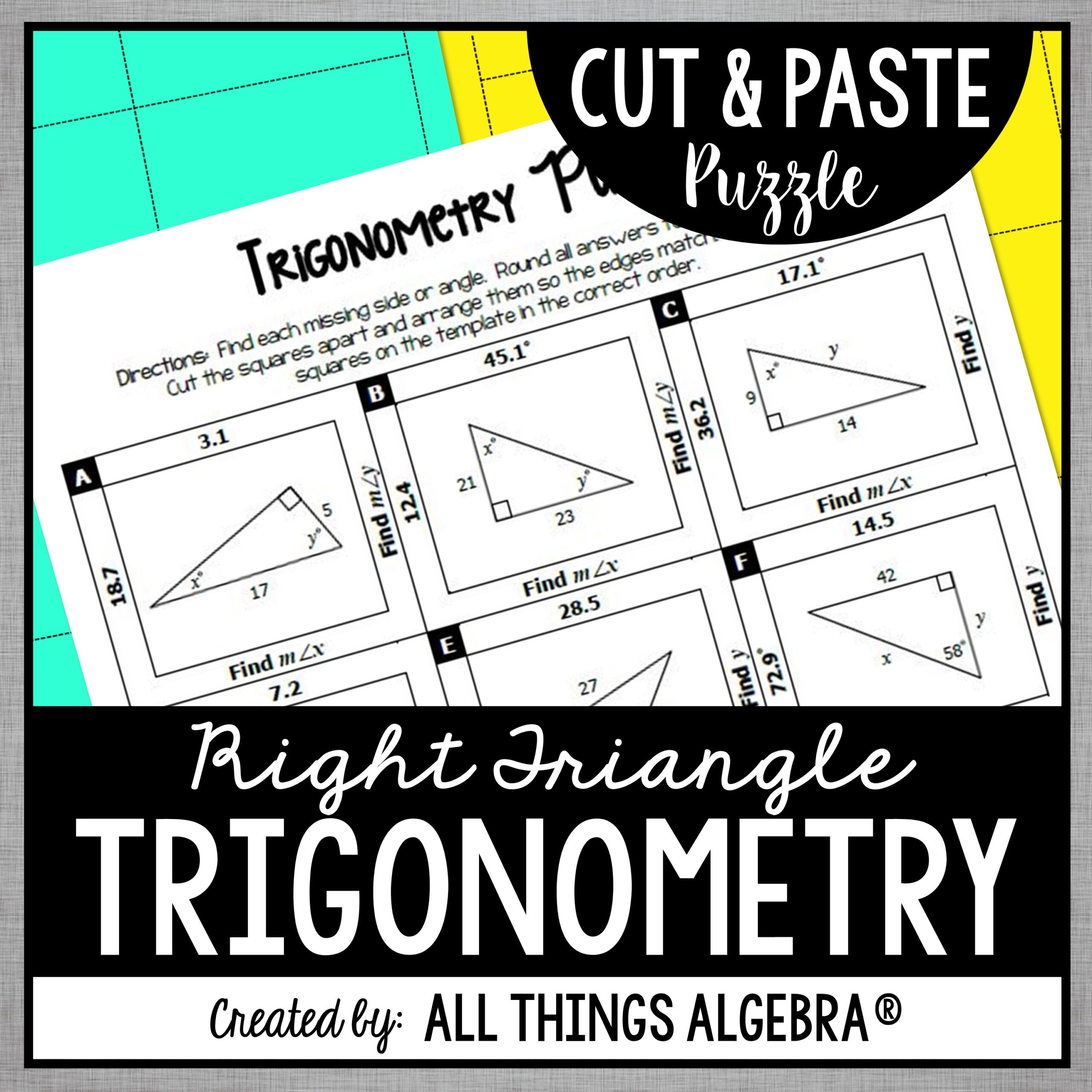 Right Triangle Trigonometry Cut U0026 Paste Puzzle