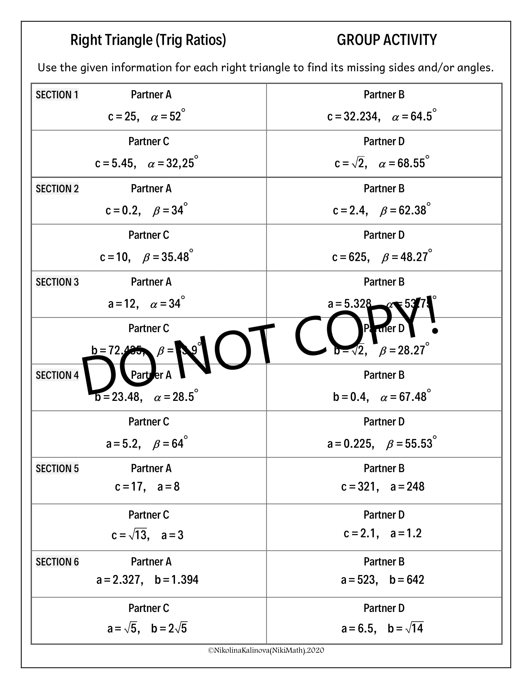 Right Triangles Trig Ratios Group Activity Practice Forms A B Cu0026D Teacher Professional Development