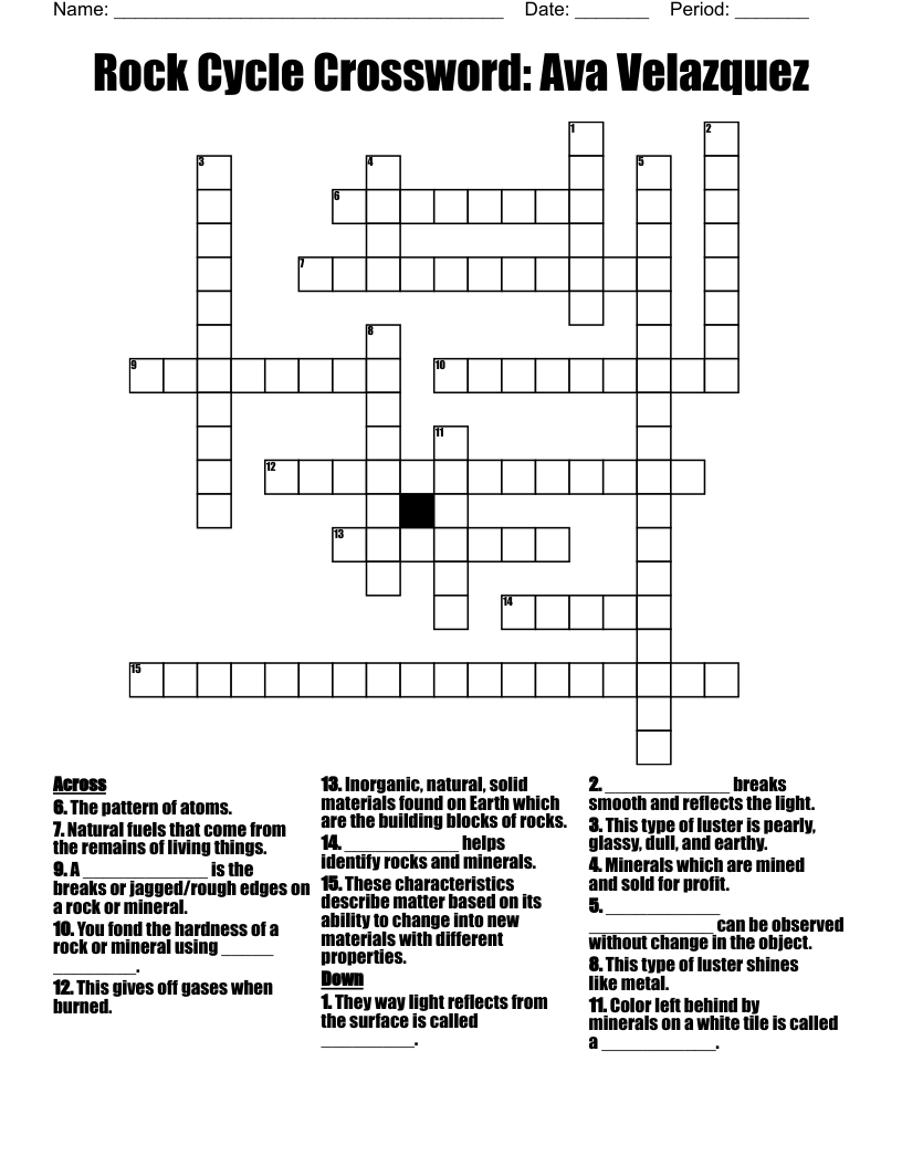 Rock Cycle Crossword Ava Velazquez WordMint