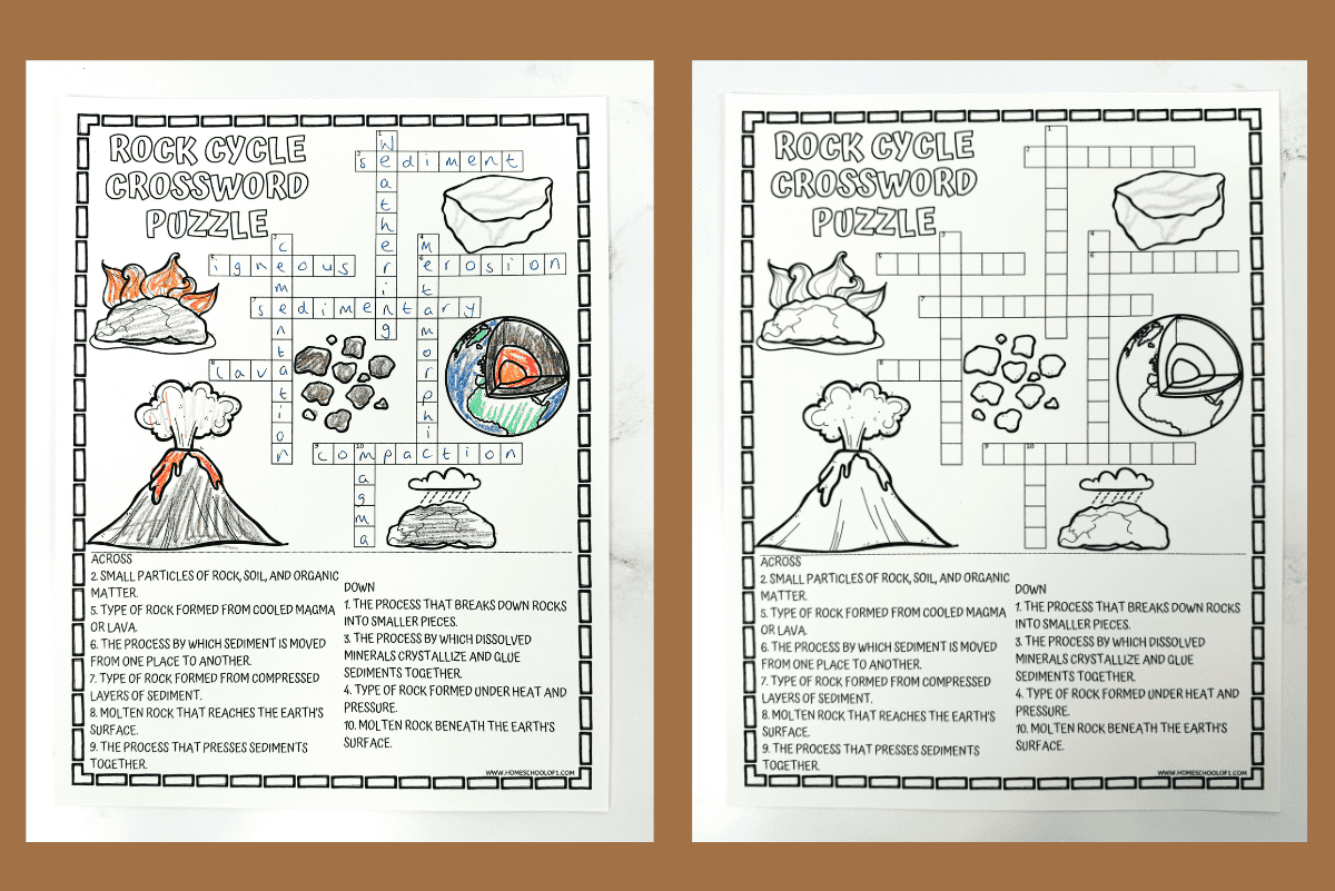 Rock Cycle Crossword Puzzle Free Printable 