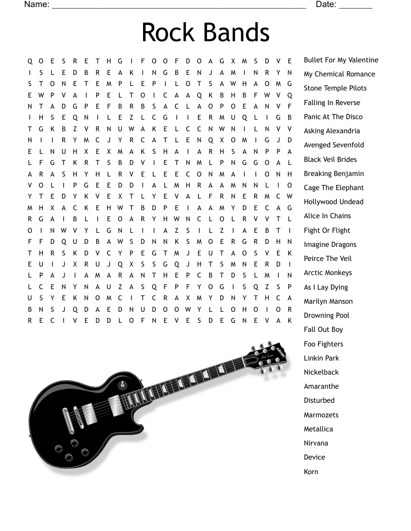 Rock Music Crosswords Word Searches Bingo Cards WordMint