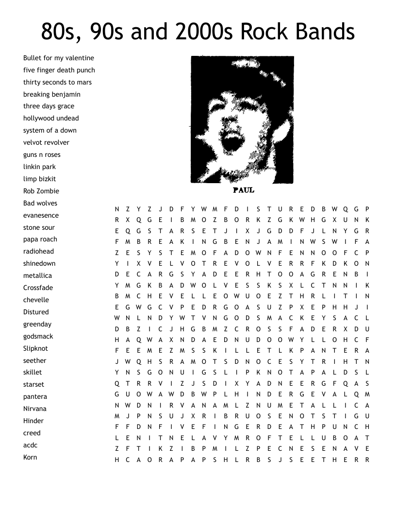 Rock Music Crossword Puzzles Printable