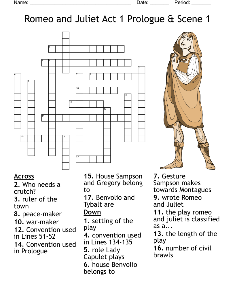 Romeo And Juliet Act 1 Prologue U0026 Scene 1 Crossword WordMint