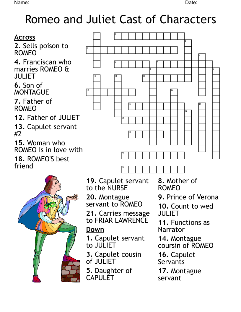 Romeo And Juliet Cast Of Characters Crossword WordMint Romeo And Juliet Cast Of Characters Crossword WordMint