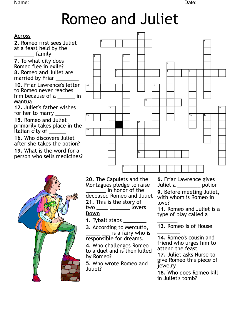 Romeo And Juliet Cast Of Characters Crossword WordMint