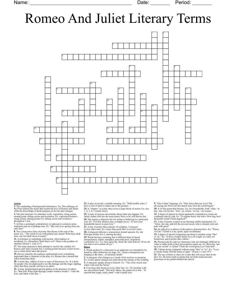Romeo And Juliet Literary Terms Crossword WordMint Romeo And Juliet Literary Terms Crossword WordMint