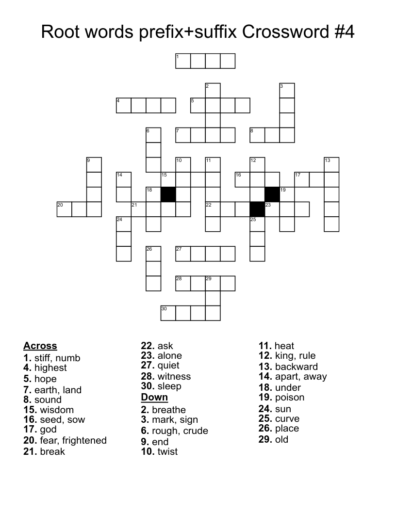 Ordinal Suffix Crossword Puzzle