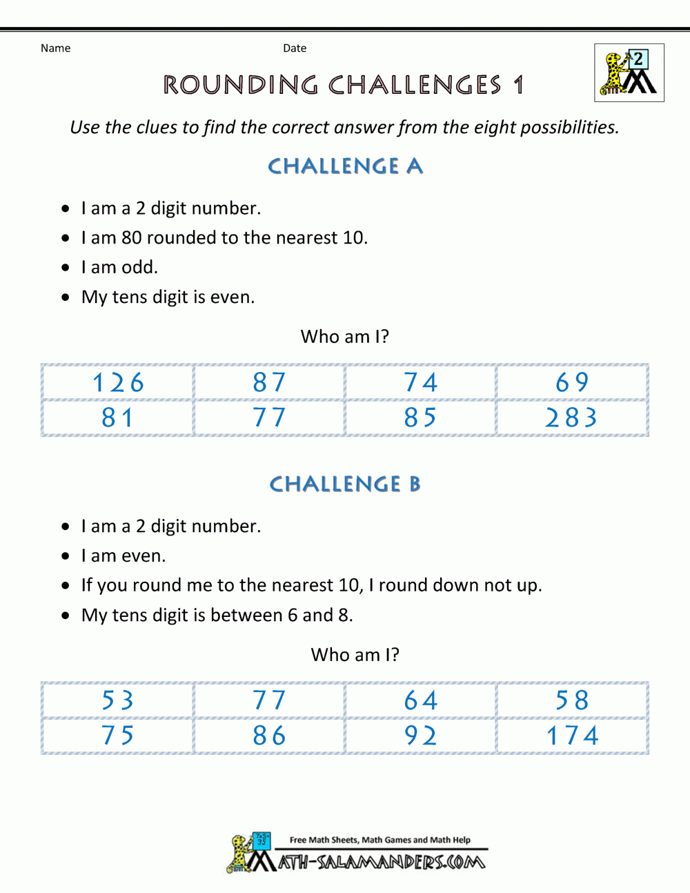 Rounding Numbers Worksheet Rounding Challenges