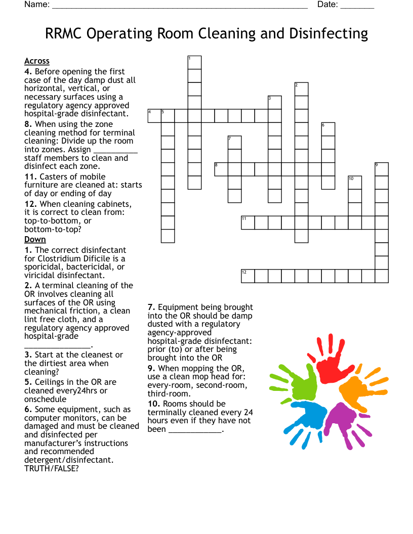 RRMC Operating Room Cleaning And Disinfecting Crossword WordMint