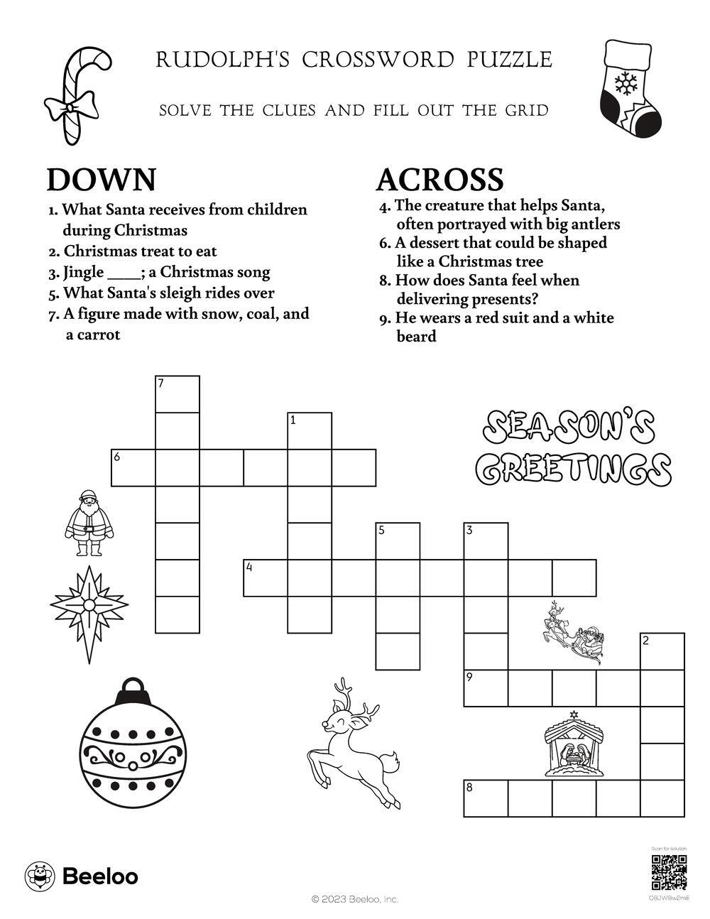 Rudolph s Crossword Puzzle Beeloo Printable Crafts And Activities For Kids Rudolph s Crossword Puzzle Beeloo Printable Crafts And Activities For Kids