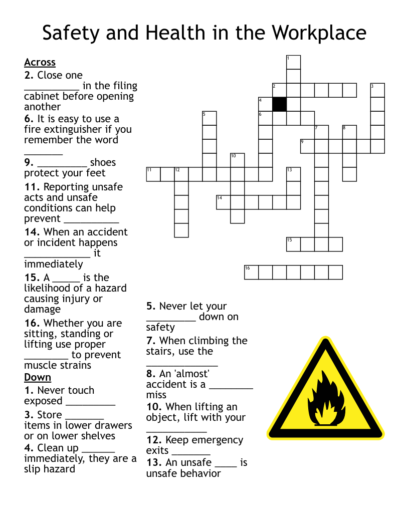 Safety And Health In The Workplace Crossword WordMint