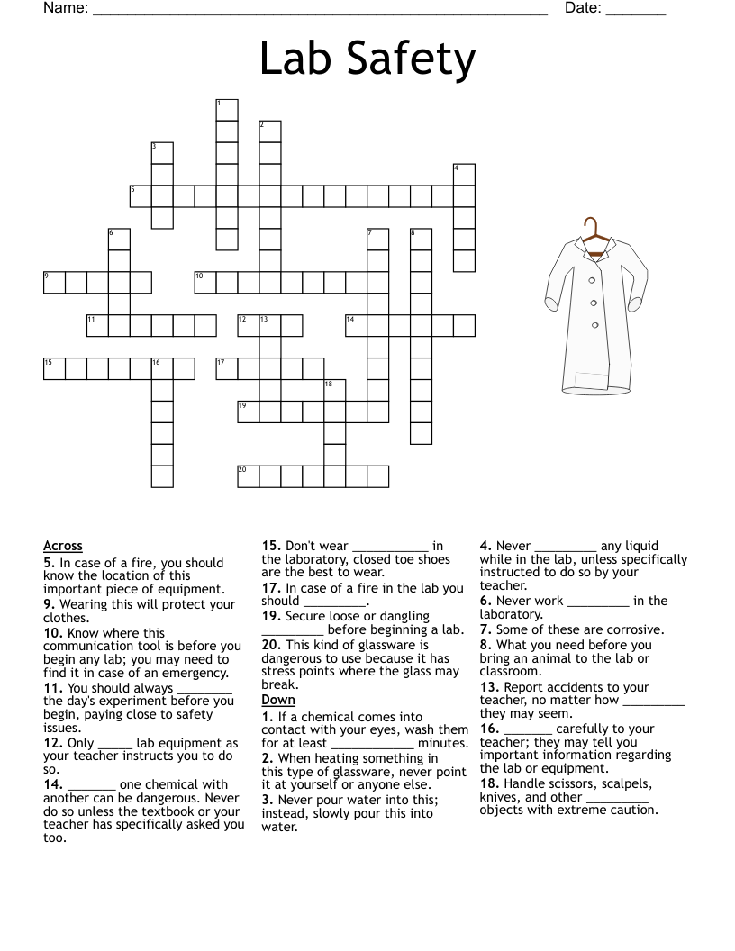 Safety Crossword Puzzle Answer Key