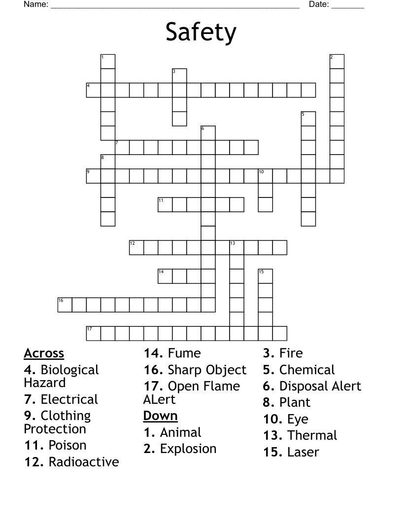 Safety Crossword WordMint