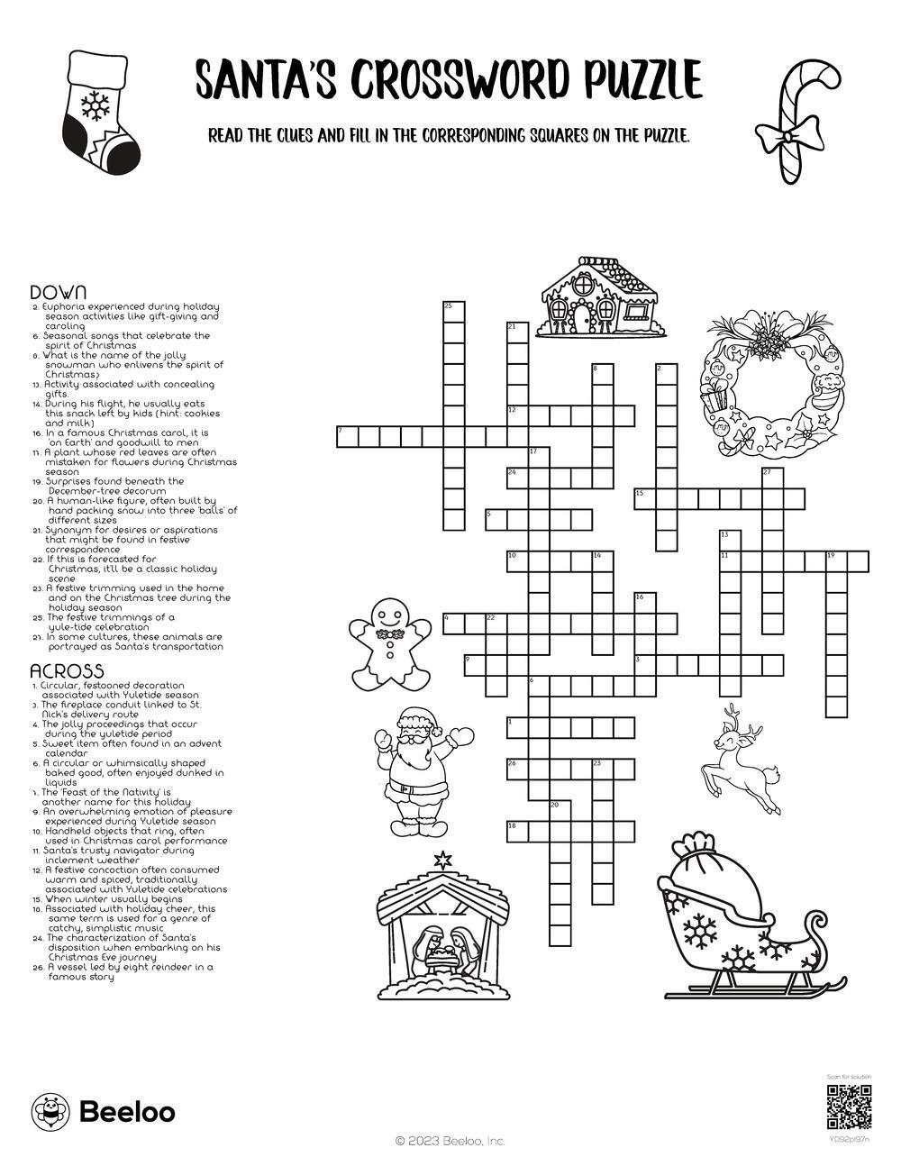 Santa s Crossword Puzzle Beeloo Printable Crafts And Activities 