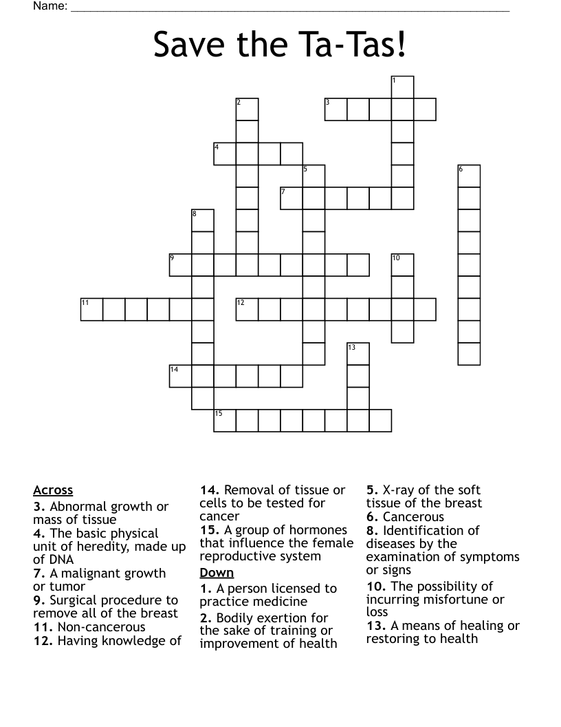 Save The Ta Tas Crossword WordMint