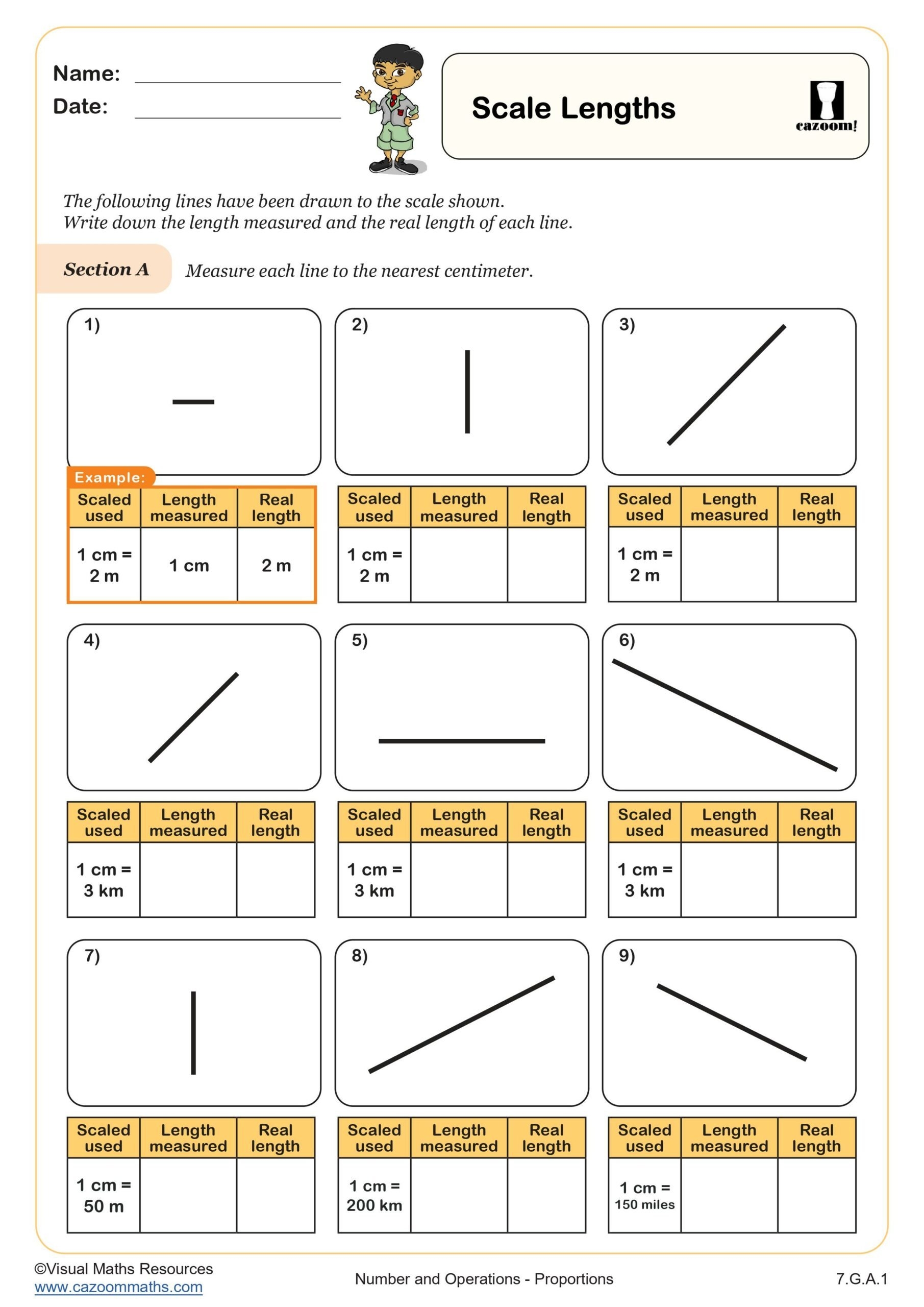 Scale Lengths Worksheet Printable PDF 7th Grade Number 