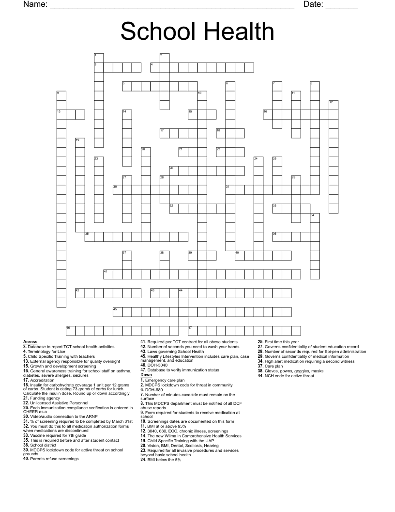Crossword Puzzles For Middle Schoolers