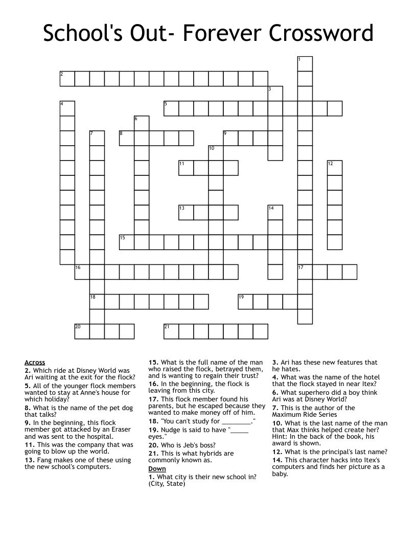 School s Out Forever Crossword WordMint School s Out Forever Crossword WordMint