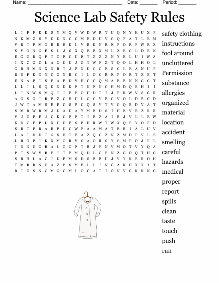 Science Lab Safety Rules Word Search WordMint