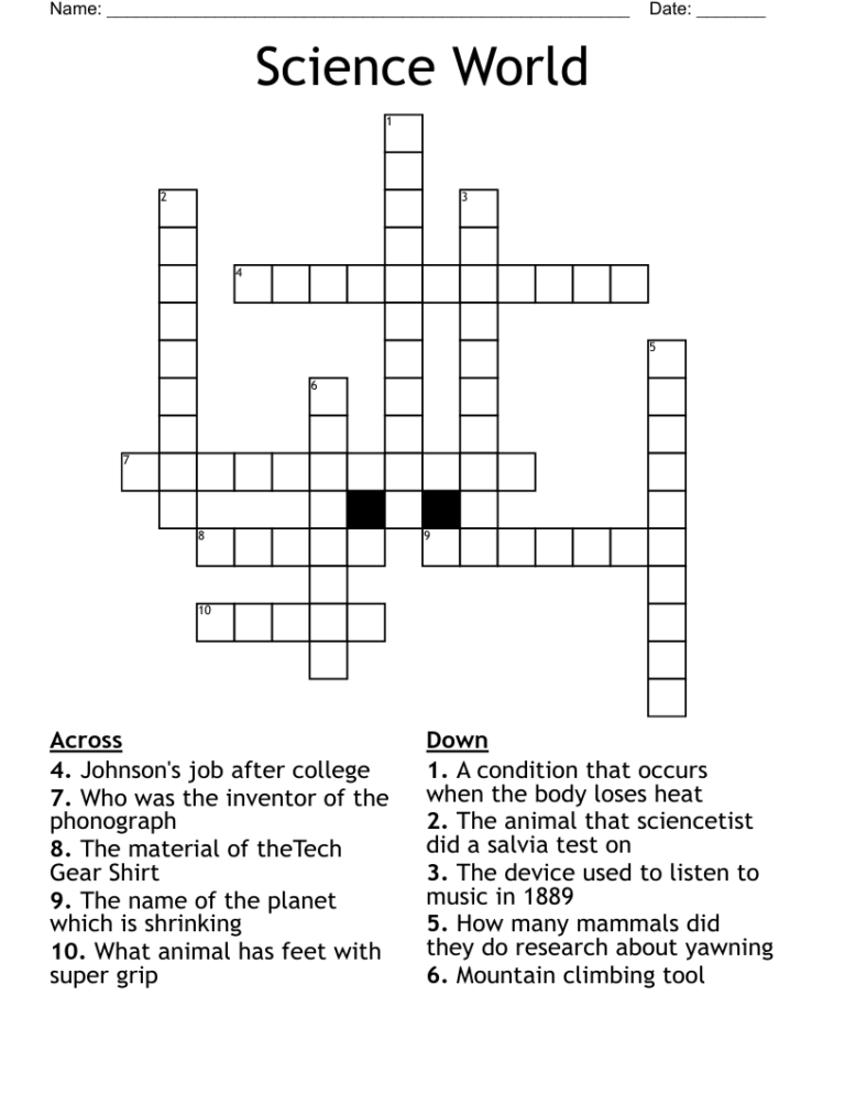 Science World Crossword WordMint