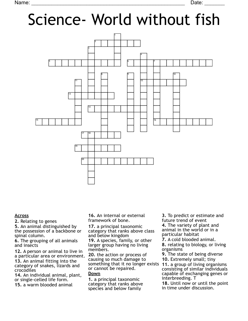 Science World Without Fish Crossword WordMint Science World Without Fish Crossword WordMint