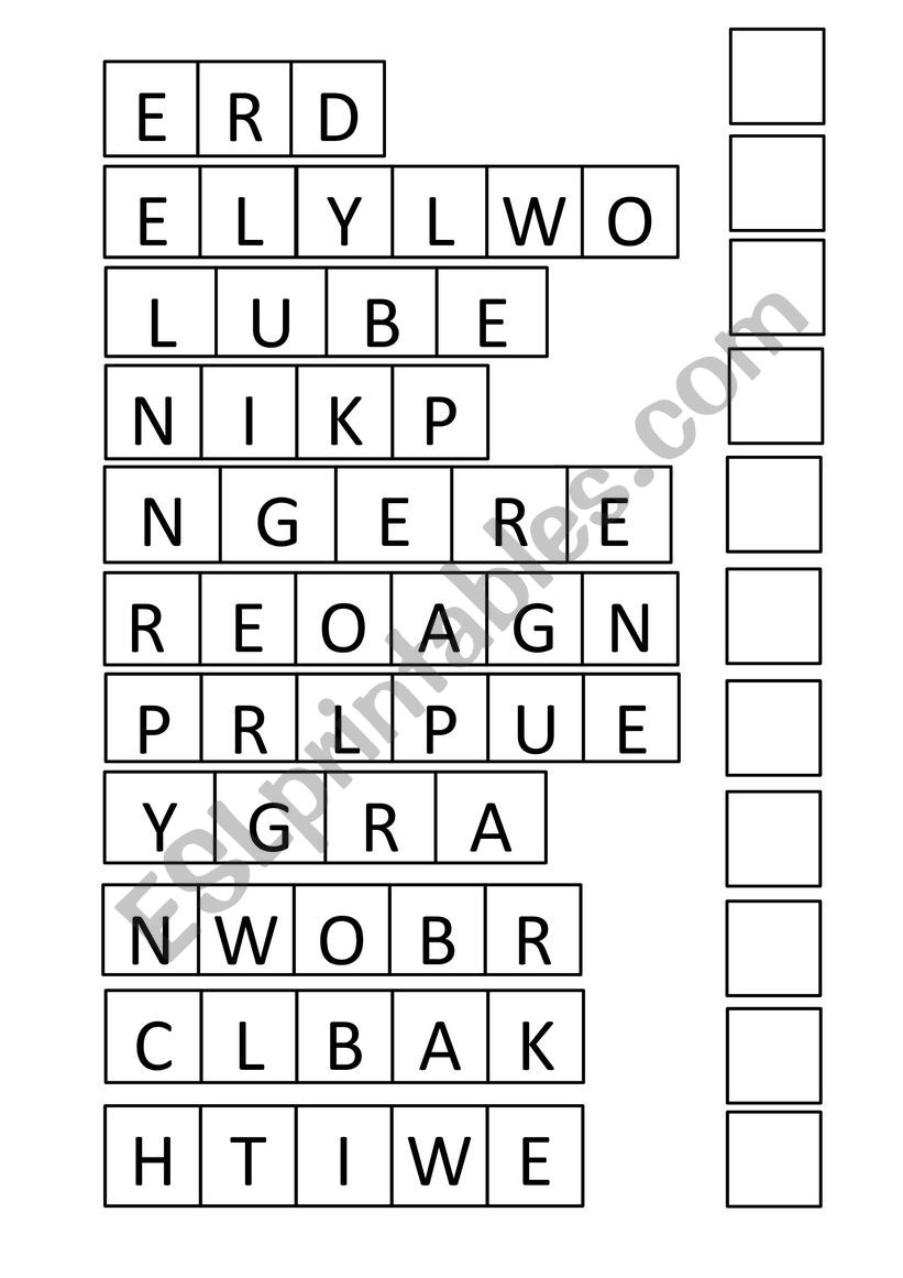 Scramble Puzzle Colors ESL Worksheet By Teachernara Scramble Puzzle Colors ESL Worksheet By Teachernara