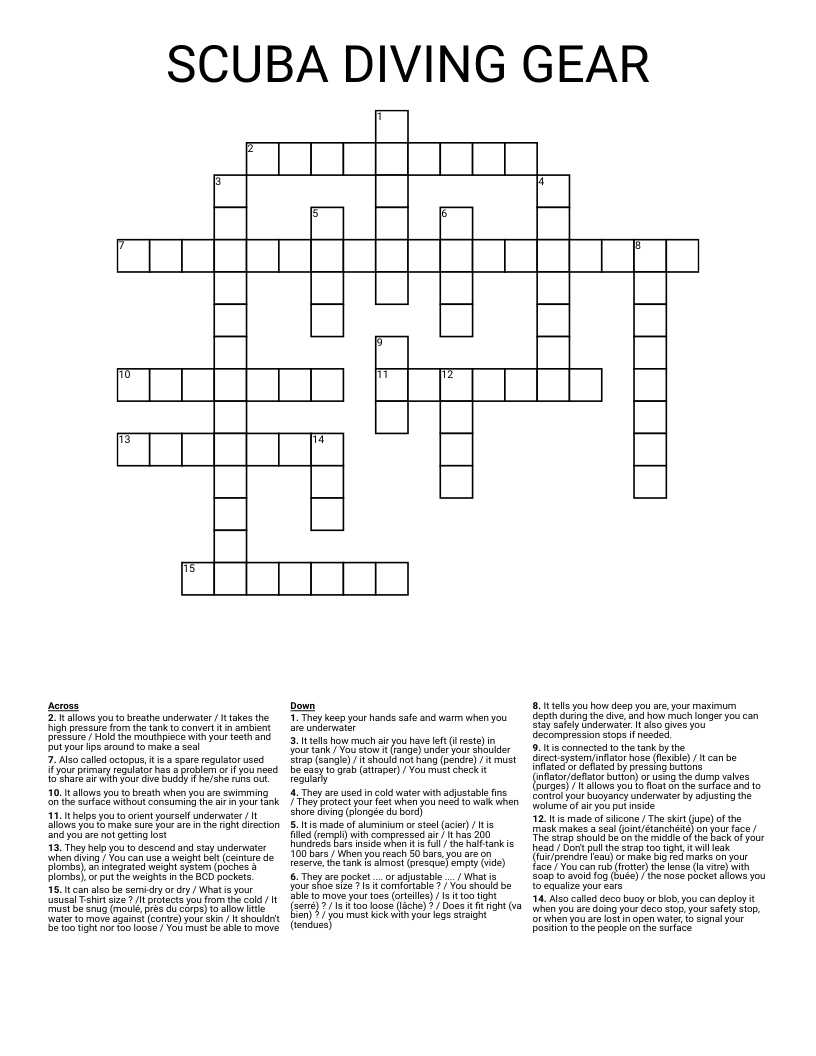 SCUBA DIVING GEAR Crossword WordMint