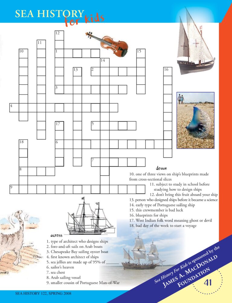Sea History Crossword National Maritime Historical Society