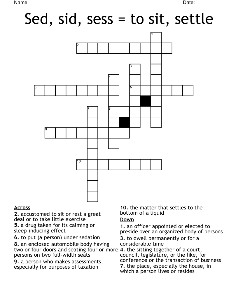 Sed Sid Sess U003d To Sit Settle Crossword WordMint