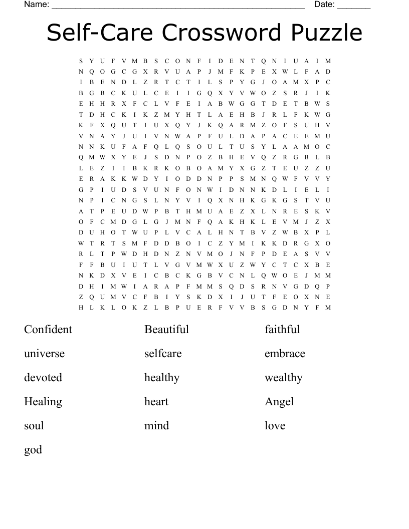 Self Care Crossword Puzzle Word Search WordMint