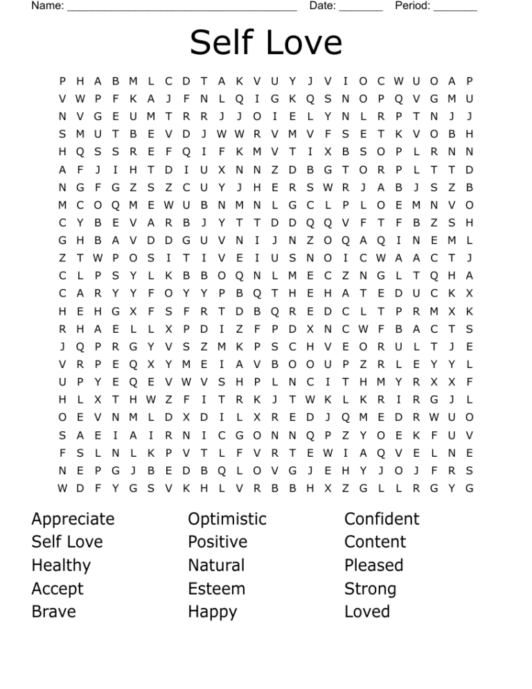 Self Love Word Search WordMint