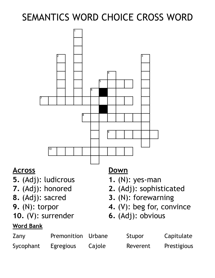 SEMANTICS WORD CHOICE CROSS WORD WordMint SEMANTICS WORD CHOICE CROSS WORD WordMint