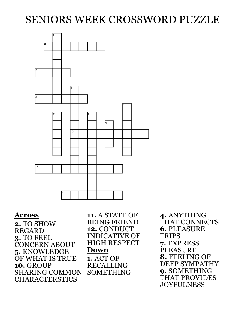 SENIORS WEEK CROSSWORD PUZZLE WordMint Worksheets Library