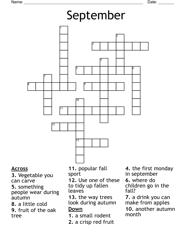 September Crossword WordMint September Crossword WordMint