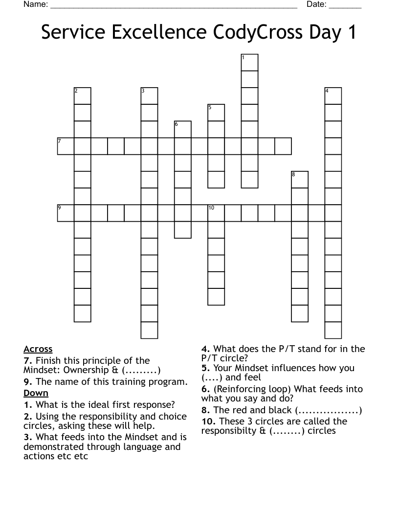 Service Excellence CodyCross Day 1 Crossword WordMint