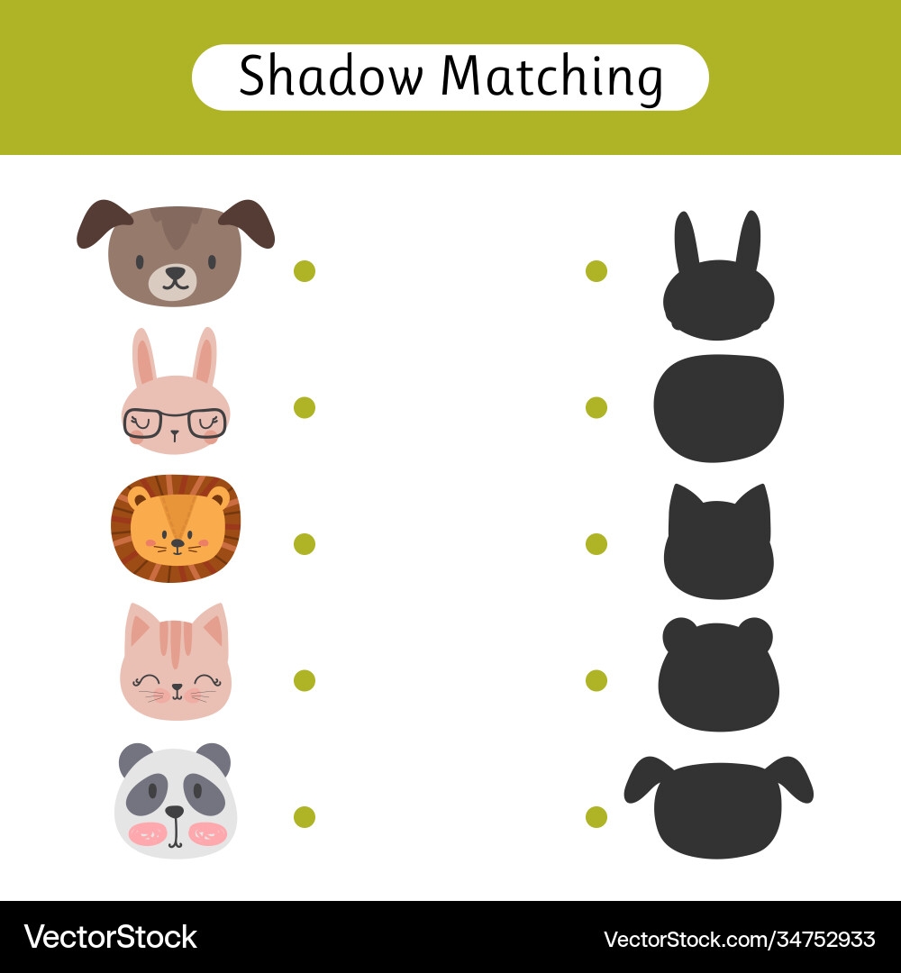 Shadow Matching Game For Kids Worksheet Royalty Free Vector Shadow Matching Game For Kids Worksheet Royalty Free Vector