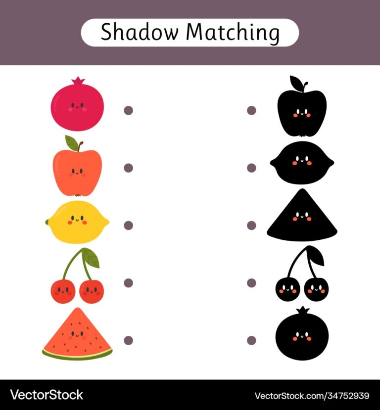 Shadow Matching Game For Kids Worksheets Vector Image