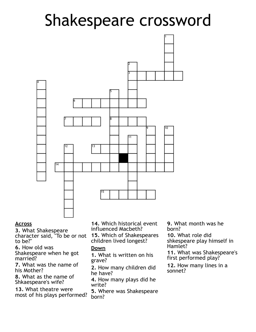 Shakespeare Crossword WordMint Shakespeare Crossword WordMint