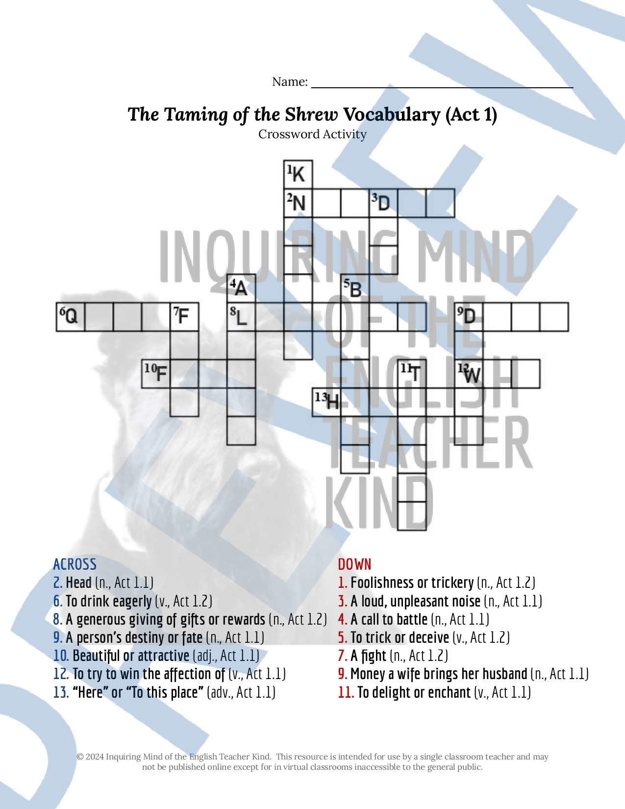 Shakespeare s The Taming Of The Shrew Vocabulary Games For High Shakespeare s The Taming Of The Shrew Vocabulary Games For High