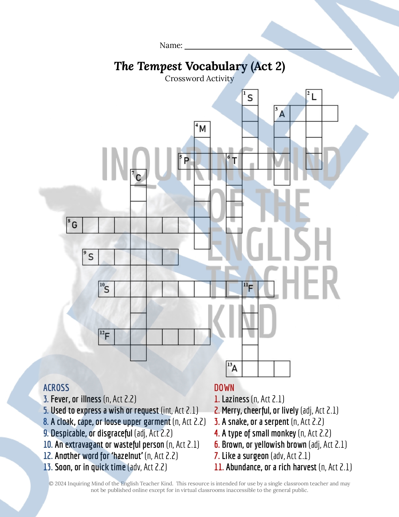 Shakespeare s The Tempest Act 2 Vocabulary Games For High School Shakespeare s The Tempest Act 2 Vocabulary Games For High School