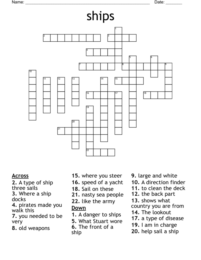 Ships Crossword WordMint