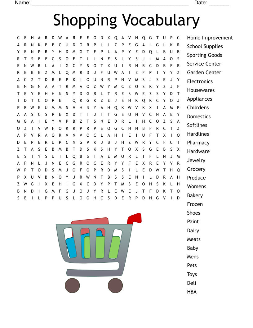 Shopping Vocabulary Word Search WordMint