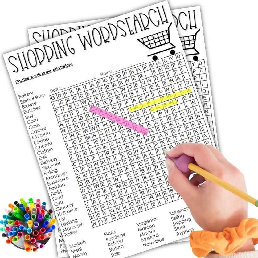 Shopping Words Word Search Puzzle Worksheet