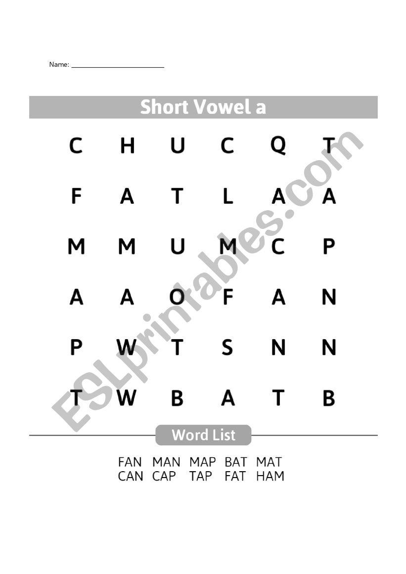 Short Vowel A Puzzle ESL Worksheet By Lorenzojoezel gmail